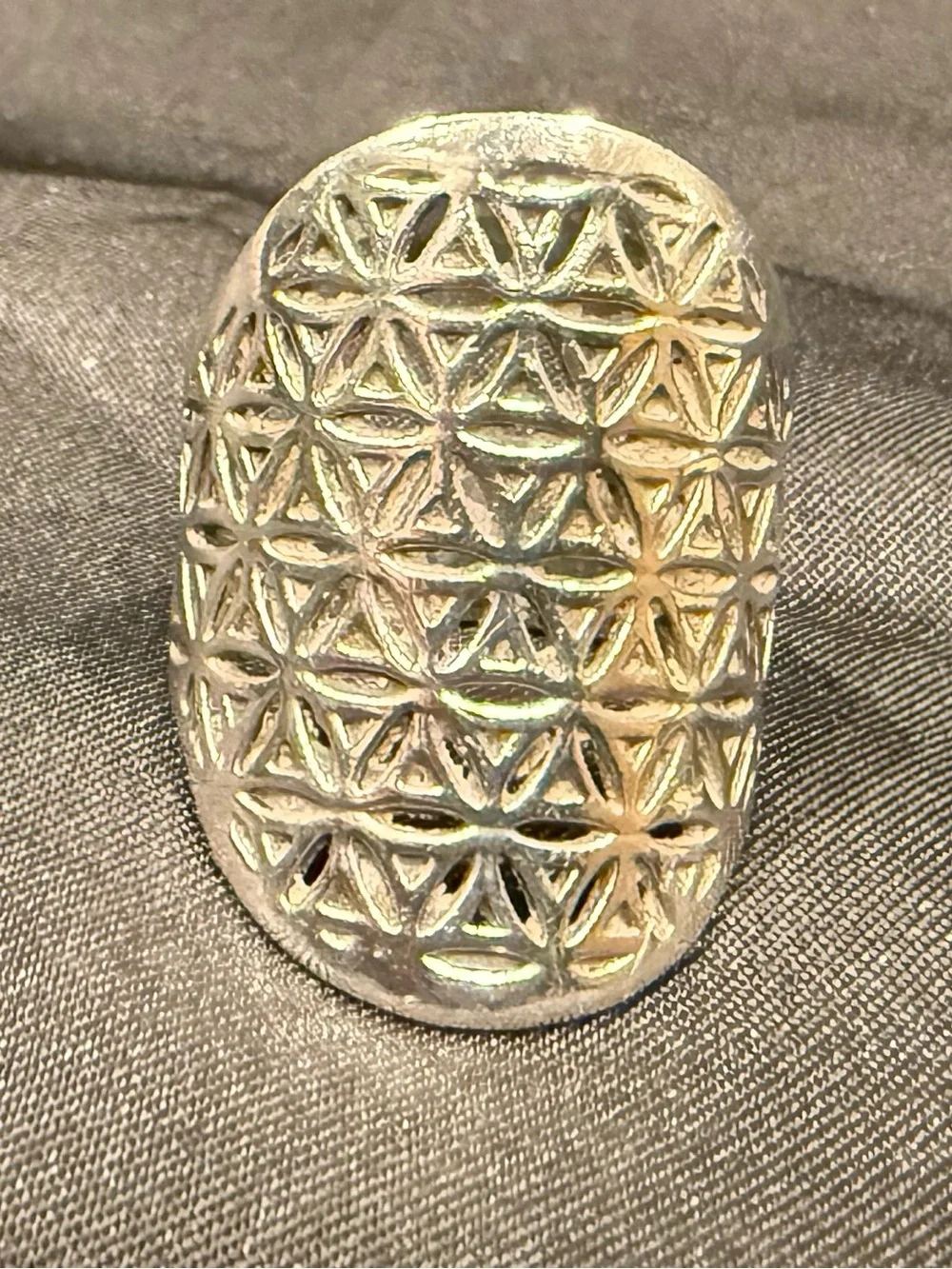 Sterling Silver Flower of Life Statement Ring Sacred Geometry Size 8